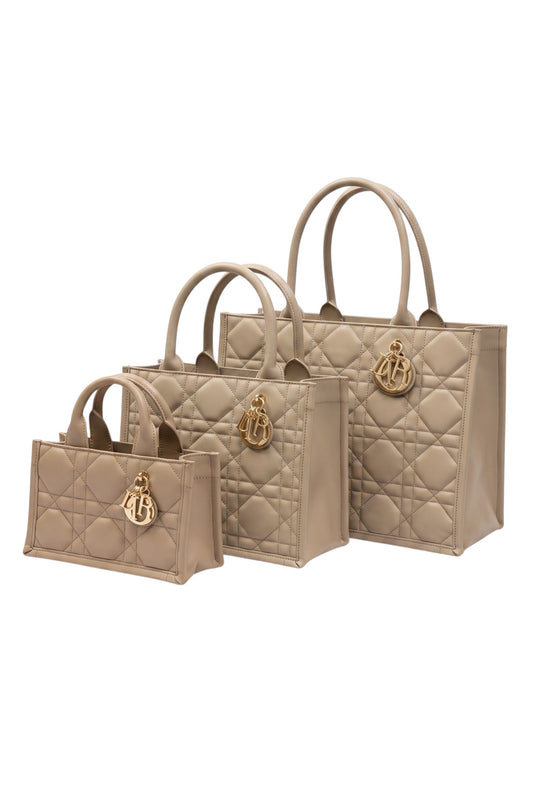 ✨ Bolso Tote Matelaseado en Cuero – Beige en 3 tamaños
