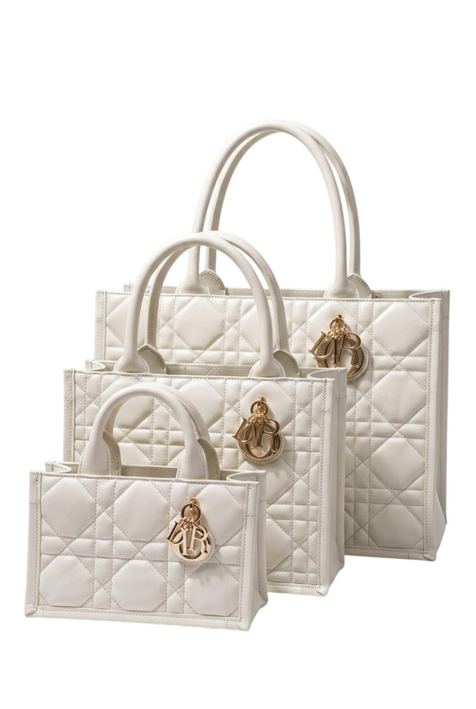✨ Tote Matelassê de Cuero – Blanco en 3 tamaños