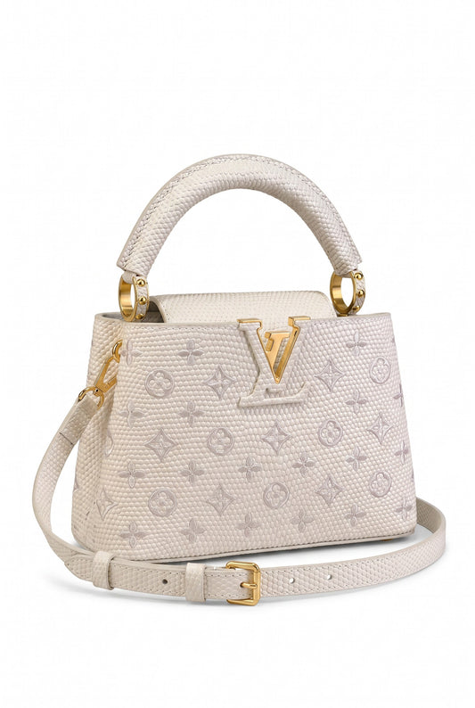 👜 CAPUCINES MINI BLANCO PERLA – Elegancia atemporal en una joya de lujo