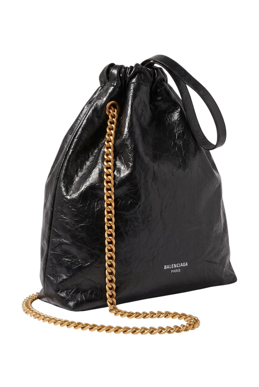 Bolso "Trash Bag" Grande de Cuero Negro
